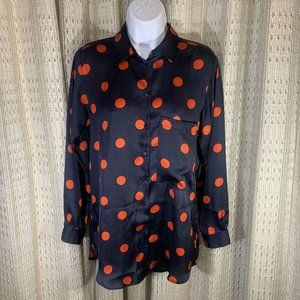 Zara Made in Morocco ~ Classic Black Button-up Blouse w/ Red Polka Dots ~ Sz XS